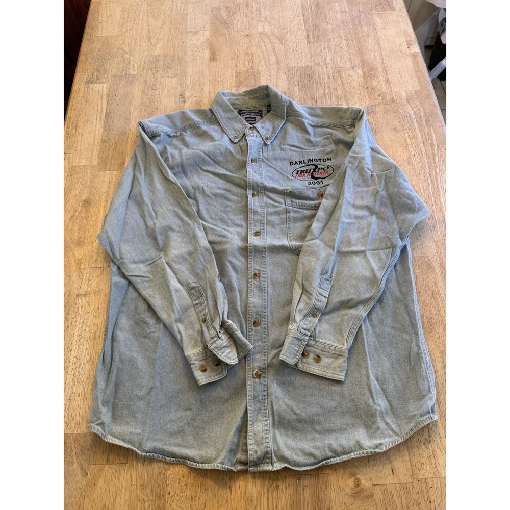 Real Good Denim By All Sport Mens Size Large Light Blue Cotton Denim Long Sleeve